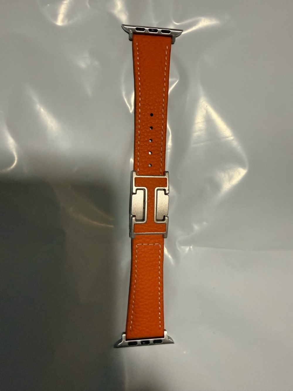 Custom Hermes Orange Color Leather apple Watch Strap Unisex